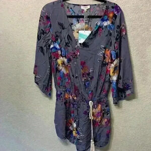 NWT Purple floral Umgee Romper sz L summer casual festival concert boho bohemian